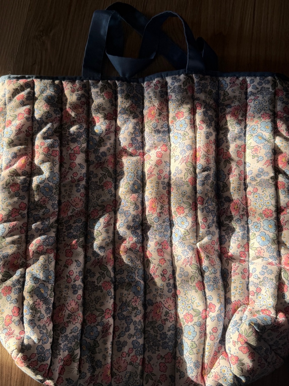 Quilted Floral Tote Bag in Cream, Pink & Blue